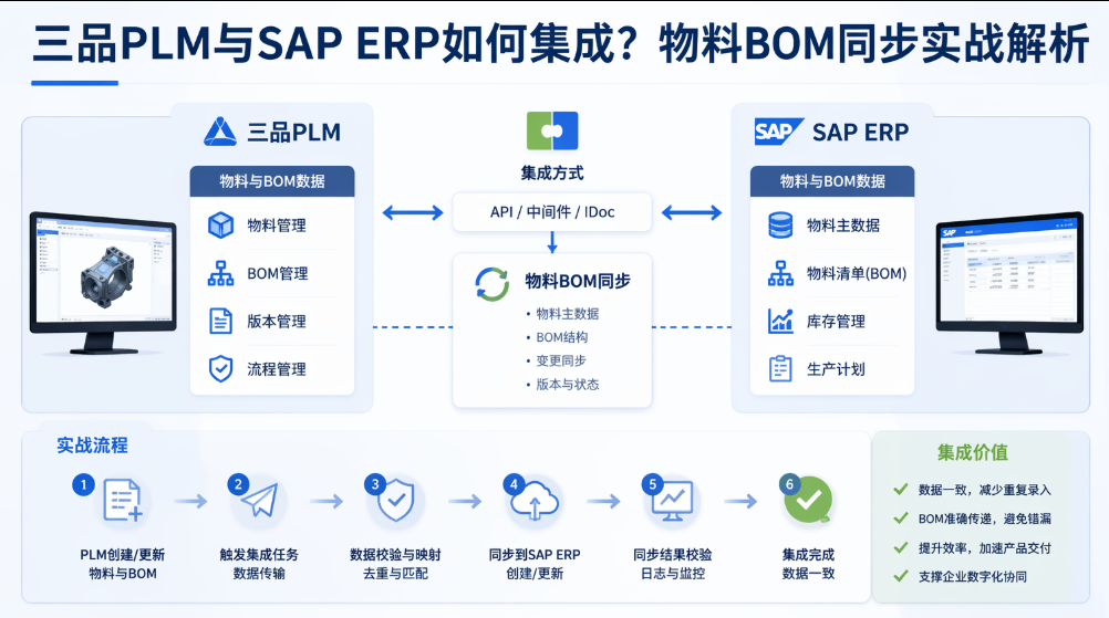 三品PLM与SAP ERP集成架构图 三品PLM与SAP ERP集成架构图